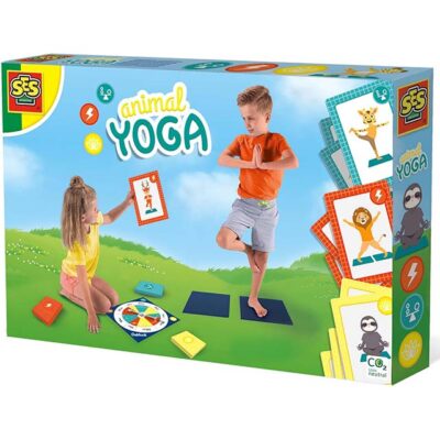 SES Creative Kids Animal Yoga Game – 27 Animal-Themed Yoga Cards & 2 Mats for Indoor/Outdoor Family Fitness, Active Play & Sport, Ages 3+
