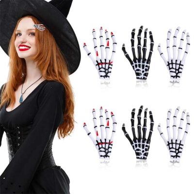 Skeleton Hands Bone Hair Clips – 6Pcs Punk Rock Devil Claw & Zombie Bone Alligator Barrettes for Women & Girls – Must-Have Halloween Party Accessories