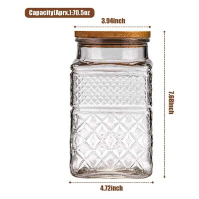 Square 67 Airtight Glass Storage Container with Lid – Farmhouse Canister for Tea, Candy, Coffee, Cookies, Bath Salt & Dog Treats
