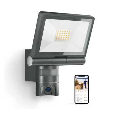 Steinel 21W Outdoor LED Projector with XLED CAM 1 SC Surveillance Camera, Intercom & 180° Infrared Motion Detector – Anthracite