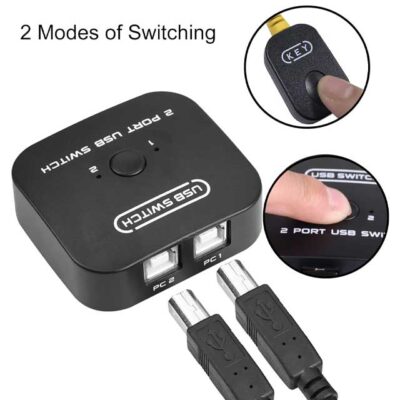 USB Printer Sharing KVM Switch & Printer Splitter for 2 Devices – Driver-Free Automatic Desktop Controller with Dual USB Cables for Keyboard, Mouse, Scanner & Printer