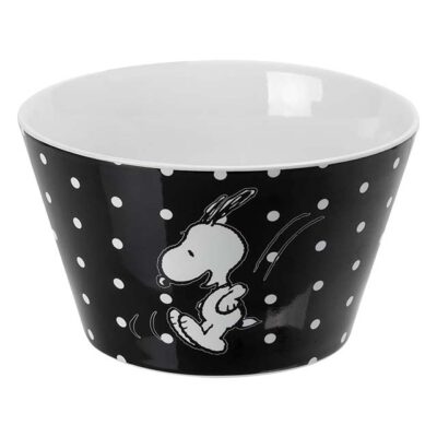 United Labels Peanuts Snoopy Porcelain Cereal Bowl – 500 ml Black Polka Dot Design