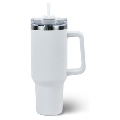 Winter White Insulated Stainless Steel Tumbler with Handle & Straw Lid – Reusable Travel Water Bottle & Coffee Mug
