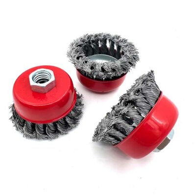 3-Pack 3" Wire Wheel for Angle Grinder – Heavy-Duty 5/8"-11 Threaded Wire Brush Cup with 0.02" Twisted Knotted Steel Wire for Metal Deburring & Removal