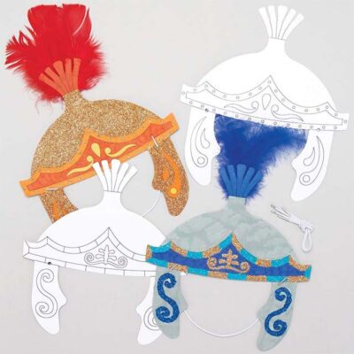 Baker Ross AT736 Roman Centurion Colour-In Helmets – 8-Piece Kids Art & Craft Project Kit