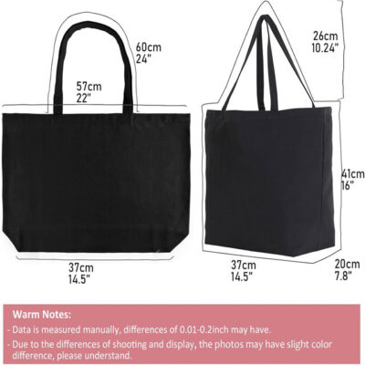 Bulk Heavy Duty Tote Bags with Reinforced Handles – Thick Blank Black Canvas for Grocery, Travel, Beach & Shopping Use