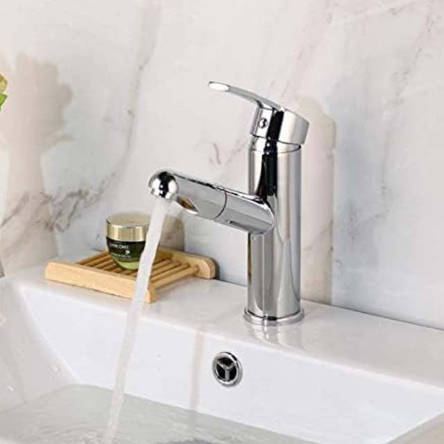 Deck-Mounted 1-Hole Pull-Out Sink Tap – Hot & Cold Water Mixer Faucet with Pull Down Crane for Kitchen & Bathroom