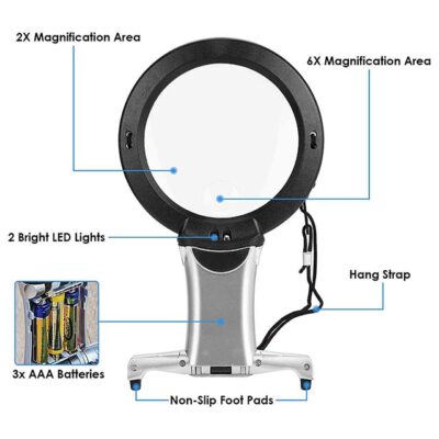 eSynic 2-in-1 Hands-Free Magnifying Glass with Dual LED Lights – Giant Magnifier for Books, Maps & Newspapers