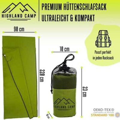 Highland Camp Ultralight Cabin Sleeping Bag – 570g Cotton Mini Sleeping Bag for Hostels, Mountain Huts & Youth Travel