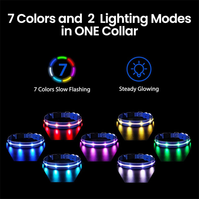 MASBRILL RGB LED Dog Collar – Rechargeable, Water-Resistant Light Up Collar for Night Walking & Dog Safety