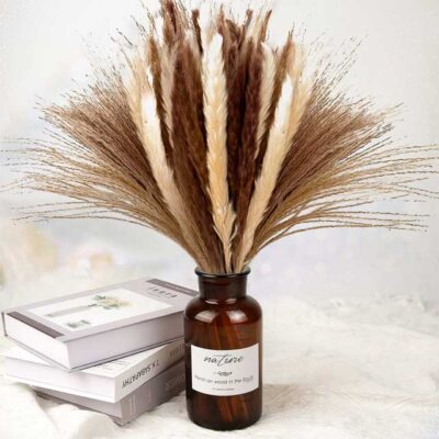 Natural Dried Pampas Grass Decor – Pack of 3 | Elegant White, Brown & Pink Reed Grass for Boho Home Accents