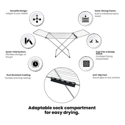 SG Traders Winged Clothes Drying Rack - Foldable Indoor & Outdoor Laundry Airer, Premium Garment Dryer for Home, Camping & Balcony Use