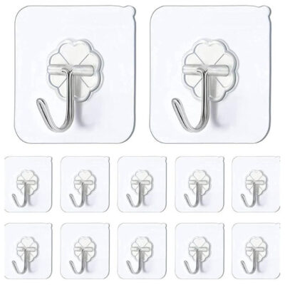 Self-Adhesive Clothes Hanging Hooks - Pack of 10, Strong Wall-Mounted Hook Organizers for Home & Closet Use