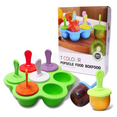 Silicone Popsicle Molds 7-Cavity DIY Ice Pop Maker with Colorful Sticks – Non-Stick Frozen Treat, Ice Cream & Cake Mold for Baby Food (Green)