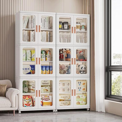 Stackable Storage Bins with Lids – 3-Tier Foldable Plastic Organizer with Double Doors & Wheels | Collapsible Storage Boxes for Home & Office