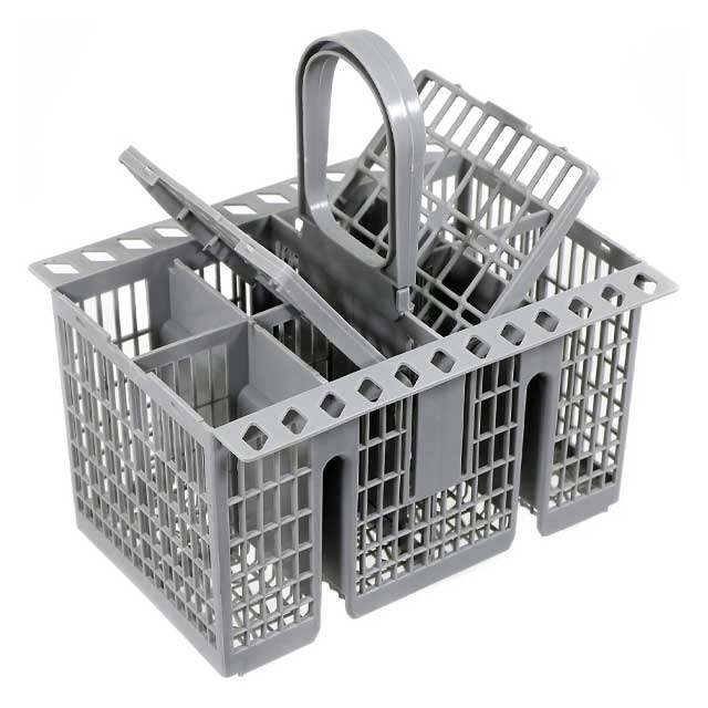 Universal Dishwasher Cutlery Basket Organizer – Removable Handle, Sleek Grey Utensil Holder for Easy Storage and Organization