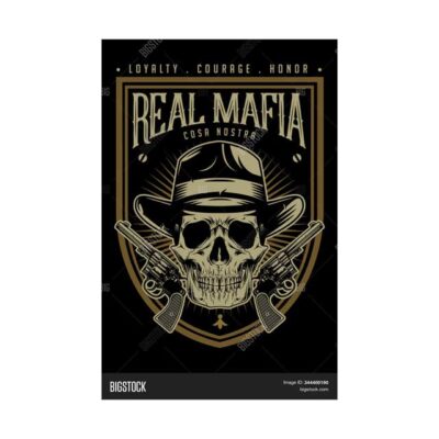Vintage Real Mafia Skeleton Skull Gun Biker Motorcycle Metal Tin Sign – Authentic Vintage Wall Art Decor