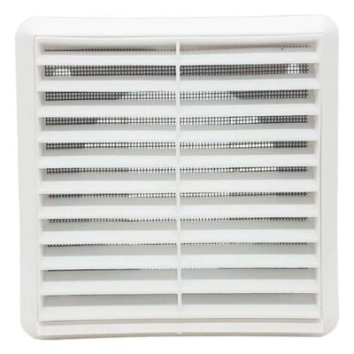 White Louvred Wall Vent Grille with Flyscreen – External Dimensions & 4-Inch Round Rear Spigot for Superior Ventilation