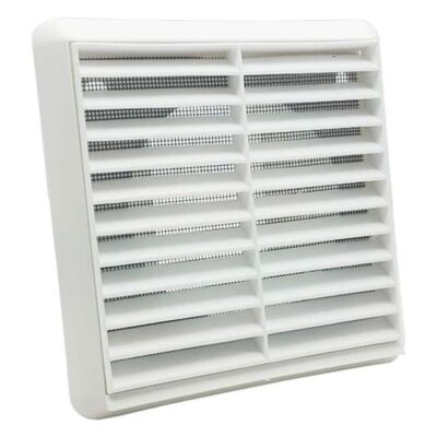 White Louvred Wall Vent Grille with Flyscreen – External Dimensions & 4-Inch Round Rear Spigot for Superior Ventilation