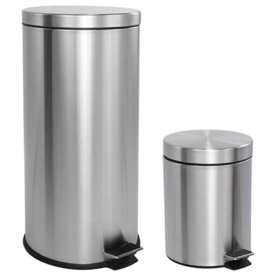 happimess Oscar 8-Gallon Stainless Steel Step Trash Can with Bonus 1.3-Gallon Mini Bin – Modern, Fingerprint-Proof Waste Bin for Kitchen, Home & Office