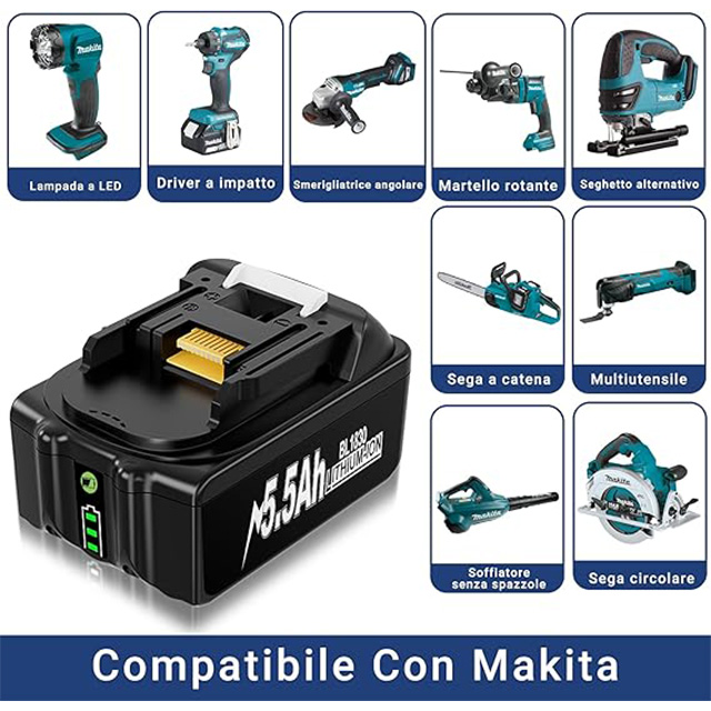 AIMAX 18V 5.5Ah Li-Ion Replacement Battery for Makita BL1850/BL1830/BL1860/BL1840/BL1835/BL1845 – High Capacity LXT-400 Battery with LED Indicator (Model 194204-5) - 1PC - Image 2