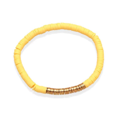 Boho-Heishi Polymer Clay Bracelet – 5mm Multicolor Stretch Beads for Women & Girls, Summer Beach Jewelry in Purple, Blue, Orange, White & Pink