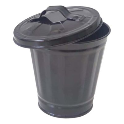 Bucket Shaped Garbage Can Lid – Cute Desktop Trash Can with Large Opening, Sturdy Iron Wastebasket for Home, Office & Bedroom (Black)