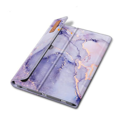 Fintie Premium Vegan Leather Folio Case for Onn 10.1" Tablet Gen 3 (2022) – Protective Stand Cover with Pencil Holder, Lilac Marble Design for Android Tablet 100071485