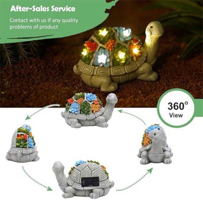 Garden Outdoor Turtle Statue with Succulent & 7 LED Lights – Patio, Yard & Balcony Tortoise Lawn Decor & Unique Housewarming Gift