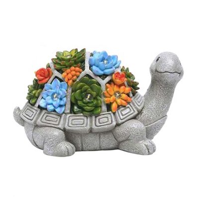 Garden Outdoor Turtle Statue with Succulent & 7 LED Lights – Patio, Yard & Balcony Tortoise Lawn Decor & Unique Housewarming Gift