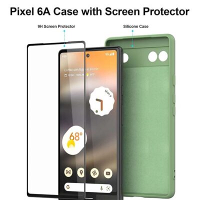 Google Pixel 6a Silicone Case with Built-in Screen Protector – Liquid Gel Rubber Bumper with Soft Lining Cushion, Slim & Durable Protective Cover for Pixel 6a (2022)