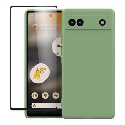 Google Pixel 6a Silicone Case with Built-in Screen Protector – Liquid Gel Rubber Bumper with Soft Lining Cushion, Slim & Durable Protective Cover for Pixel 6a (2022)