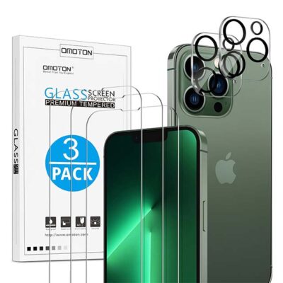 OMOTON Panzer Protective Glass for iPhone 13 Pro Max – 9H Hardness, HD Transparency, Scratch-Proof & Bubble-Free Film (3+2 Pieces for Phone & Camera)