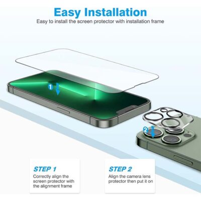 OMOTON Panzer Protective Glass for iPhone 13 Pro Max – 9H Hardness, HD Transparency, Scratch-Proof & Bubble-Free Film (3+2 Pieces for Phone & Camera)