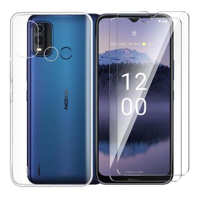 Tsinwe Premium Soft TPU Silicone Case for Nokia G11 Plus with 2 Tempered Glass Screen Protectors – Transparent, Shockproof Phone Cover