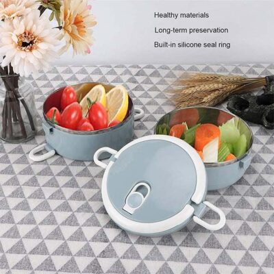 Two-Layer Blue Stackable Stainless Steel Bento Box – Portable Snack & Lunch Container for Students, Kids, and Work