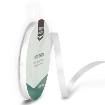 Vaessen Creative Premium White Satin Ribbon 6mm x 10m – Ideal for Crafts, Gift Wrapping & Décor