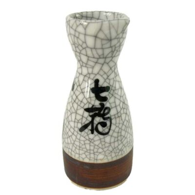 Vintage Mid Century Japanese Sake Pitcher – Authentic Calligraphy & Crackle Glaze Ceramic Decanter