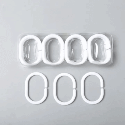 White Plastic C-Shaped Shower Curtain Rings – Clear Ring Hangers for Bathroom & Dressing Room Curtains