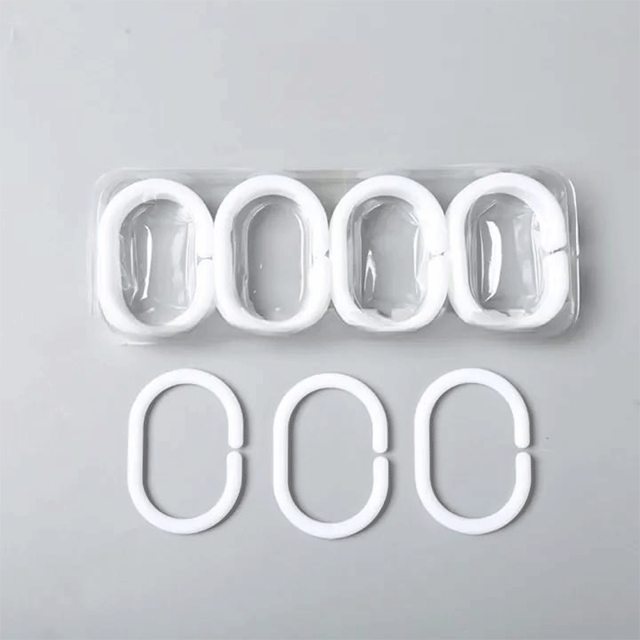 White Plastic C-Shaped Shower Curtain Rings β Clear Ring Hangers for Bathroom & Dressing Room Curtains