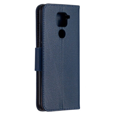 Xiaomi Redmi Note 9 Litchi Texture Leather Case – Horizontal Flip with Holder, Card Slots, Wallet & Lanyard in Dark Blue
