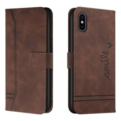 iPhone X/XS Brown Flip Wallet Case – Shockproof TPU & PU Leather Magnetic Folio with Card Holder