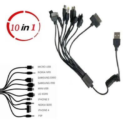 10-in-1 Universal Multi USB Charger Cable – Portable Multi-Function Charging Cord for iPod, PSP, Camera, Nokia, HTC, LG, Samsung, Blackberry & More