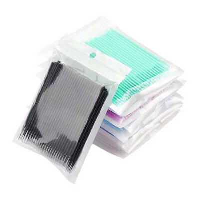 100Pcs Eyelash Cleaning Brushes – Micro Cotton Swabs for Lash Extension & Makeup Removal Tools