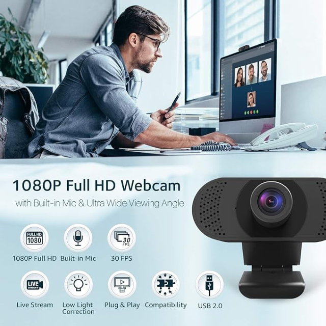 1080P HD Webcam with Microphone – USB Plug & Play Camera with Auto Light Correction and Wide-Angle Lens for PC/Mac, Zoom, Streaming & Video Calls - Image 2