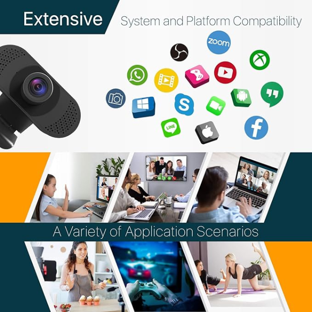 1080P HD Webcam with Microphone – USB Plug & Play Camera with Auto Light Correction and Wide-Angle Lens for PC/Mac, Zoom, Streaming & Video Calls