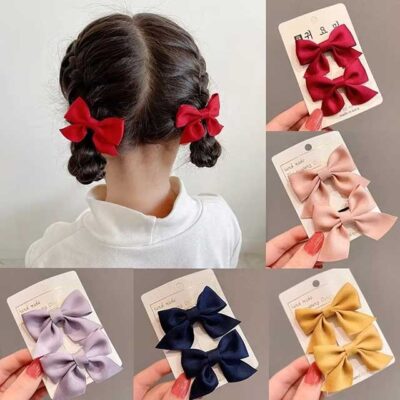 2Pcs Bow Flower Hair Clips – Elegant Korean Style Hairpins for Girls & Women | Cute Hair Accessories Set