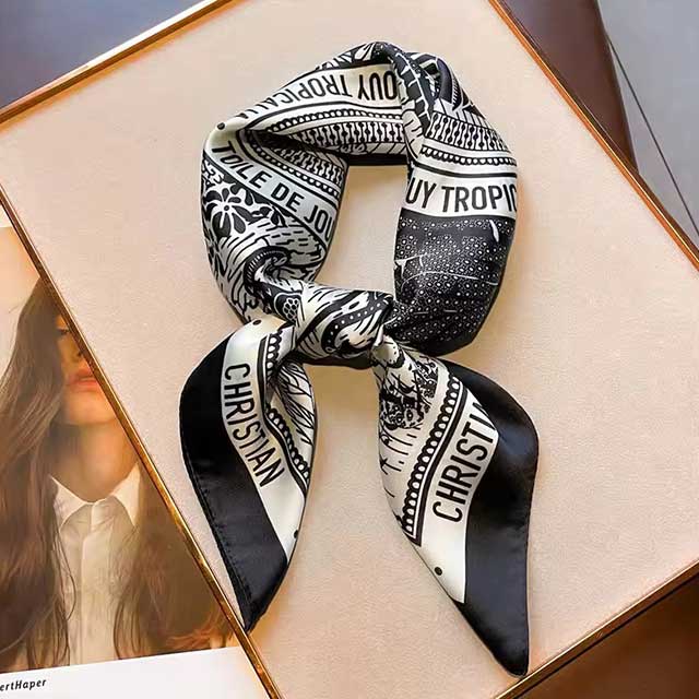 68cm Plaid Printed Silk Scarf for Women – Lightweight Spring Summer Headscarf & Sun Protection Shawl