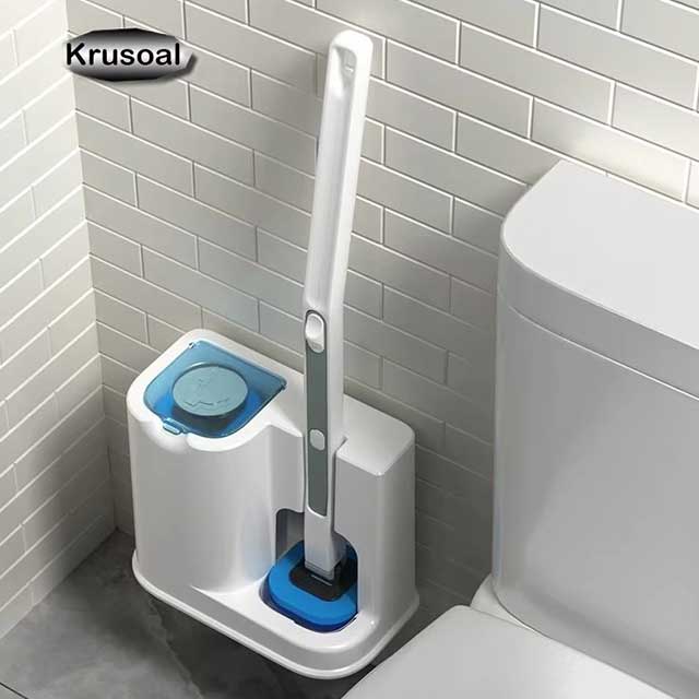 Disposable Toilet Brush with Replacement Heads – Wall-Mounted Long Handle Cleaning Tool for Bathroom