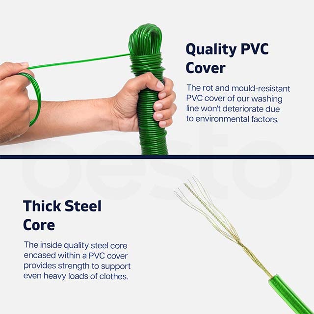 Extra Strong Heavy Duty PVC Steel Core Washing Line – Durable, Weather-Resistant Outdoor Laundry & Clothes Drying Rope